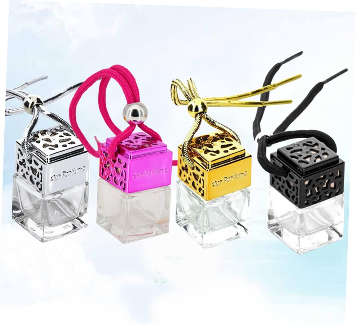 FOYTOKI Car Hanging Perfume Bottle Glass Diffuser Square Shape Empty Car Decor Bottle