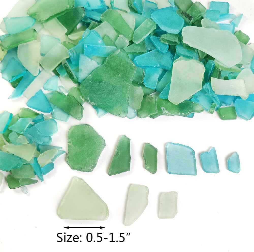 Ocefeiyue Green and Sea Blue Seaglass Pieces for Beach Party Aquarium Vase Fillers Crafts 2 LB Bulk