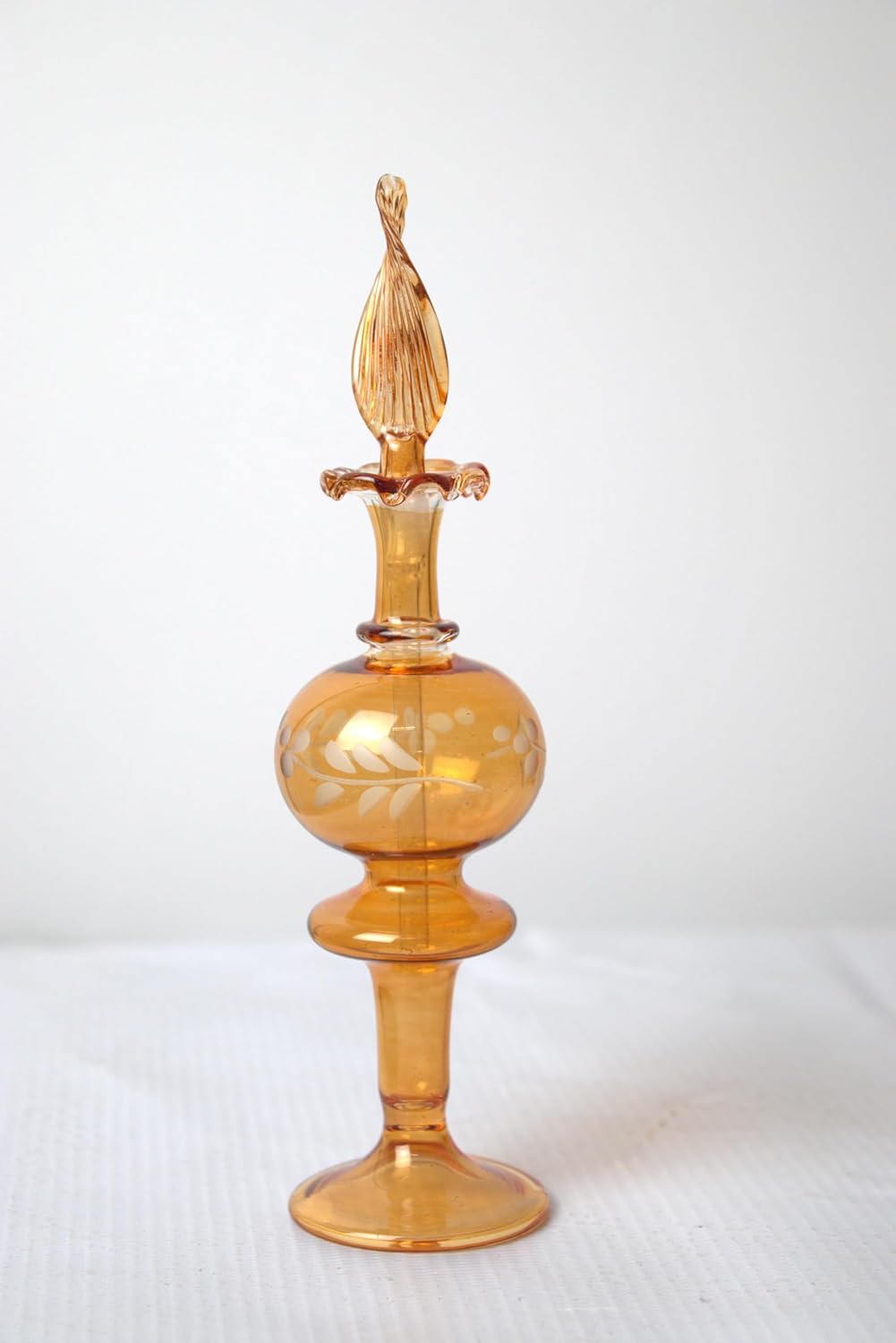 Hand Painted Orange Glass Perfume Bottle Egyptian Design