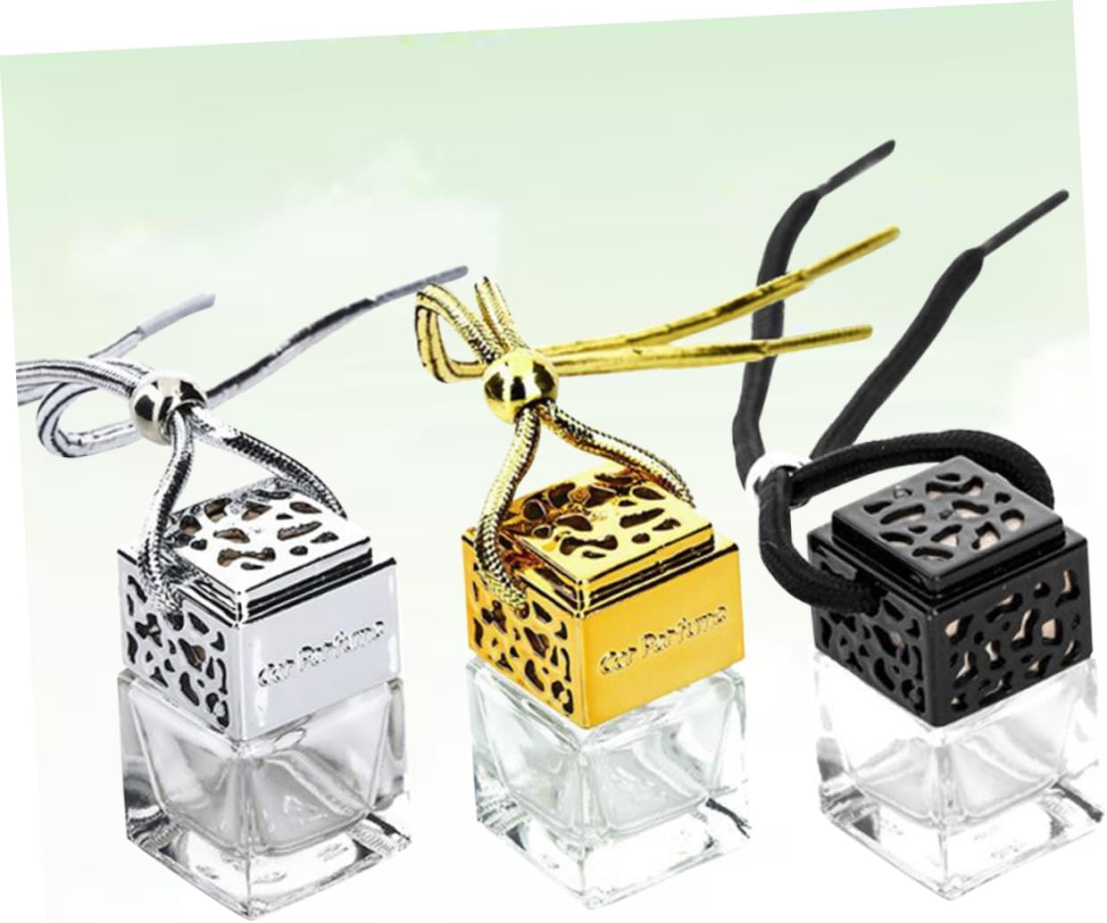 3Pcs Hollow Out Essential Oil Glass Bottles for Car Hanging Perfume Pendant