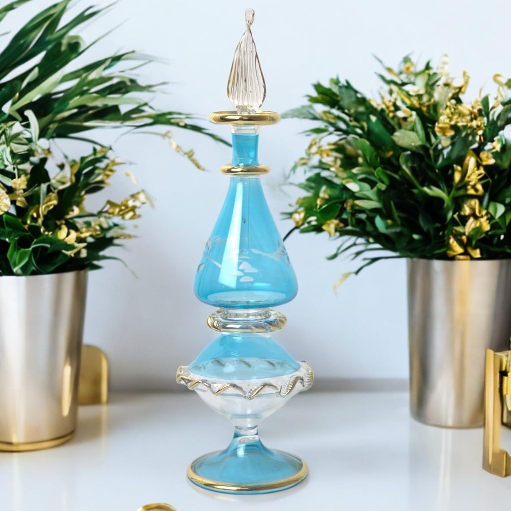 Egyptian Glass Perfume Bottle with Golden Trim