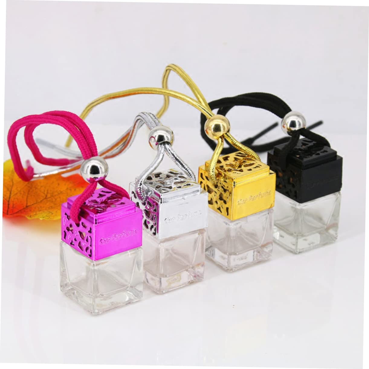 Car Perfume Bottle Pendant 4Pcs 8ml Hollow Glass Essential Oil Bottle for Men Women Decorative Air Freshener