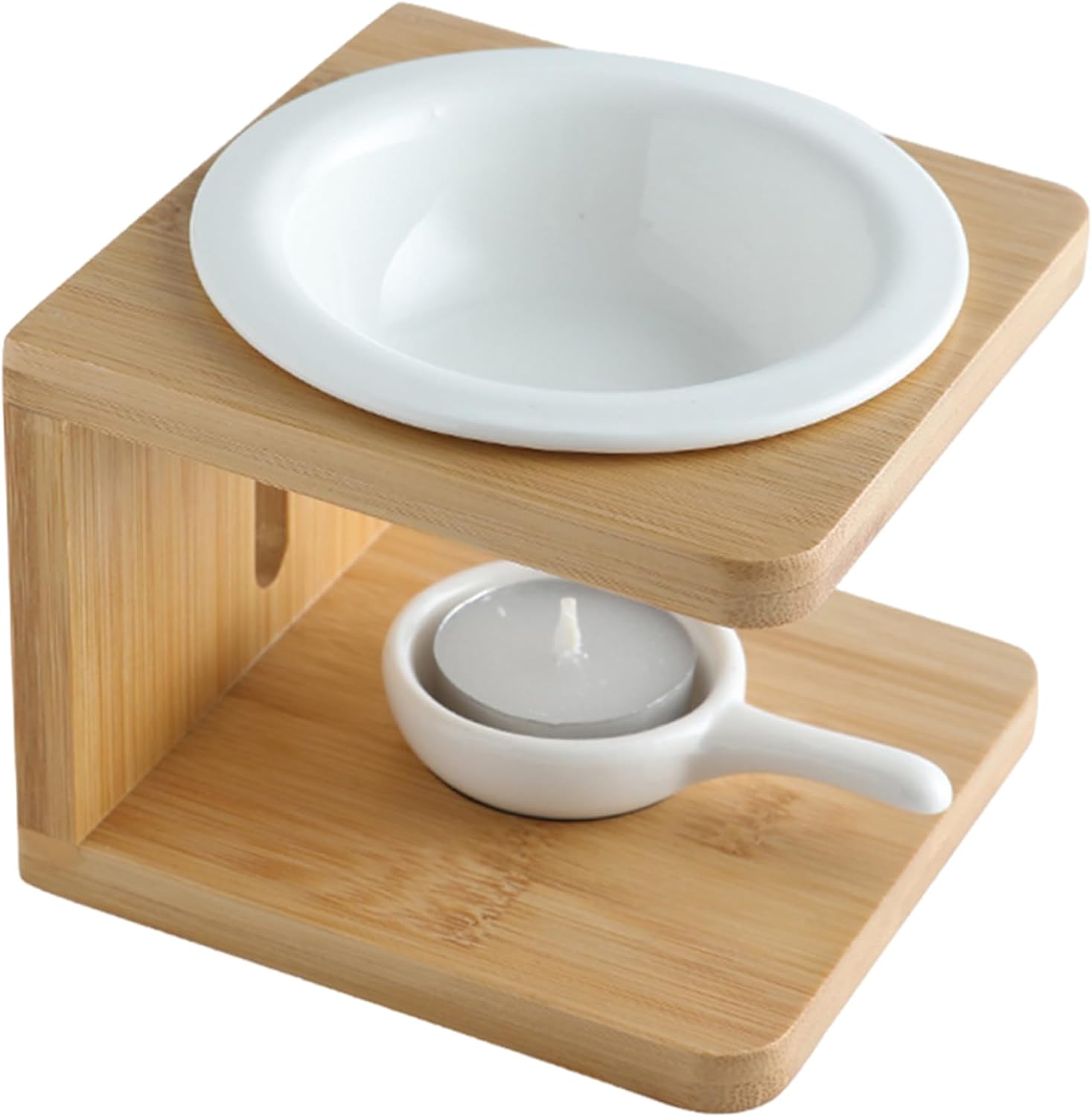 Ceramic Essential Oil Burner with Bamboo Base and 100ML Removable Bowl