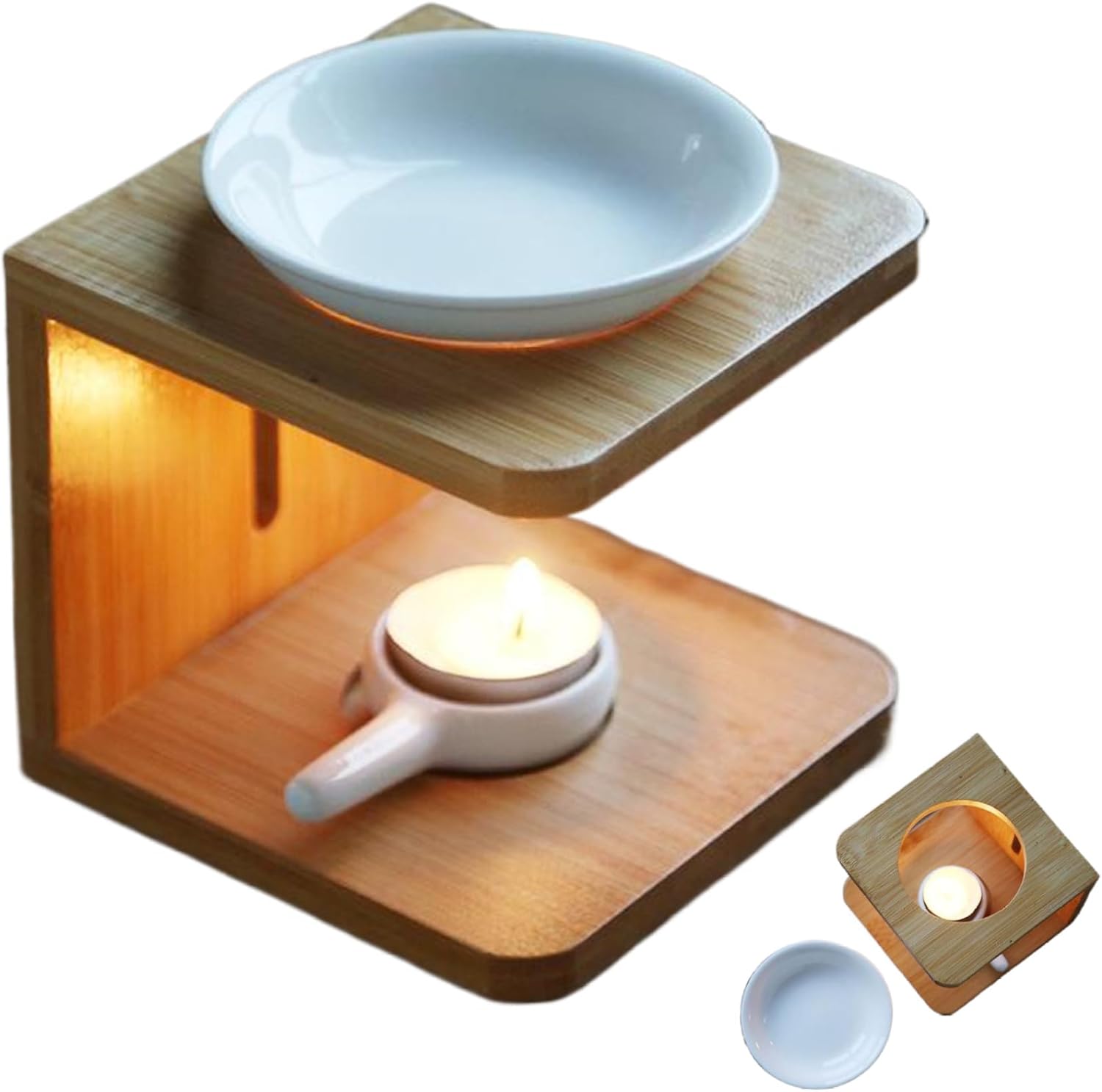 Eioflia Essential Oil Burner with Bamboo Base and Ceramic Holder