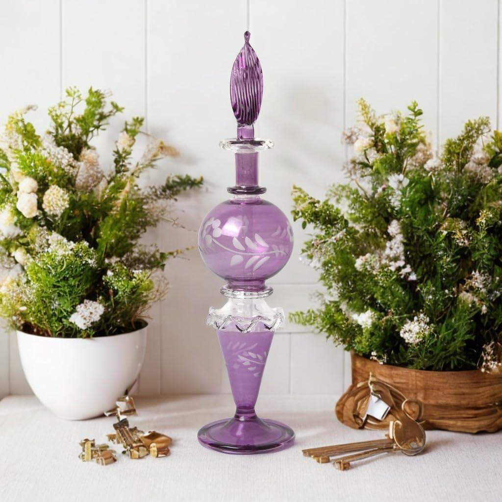 Ornamenta Purple Glass Fragrance Bottle with Engraved Design