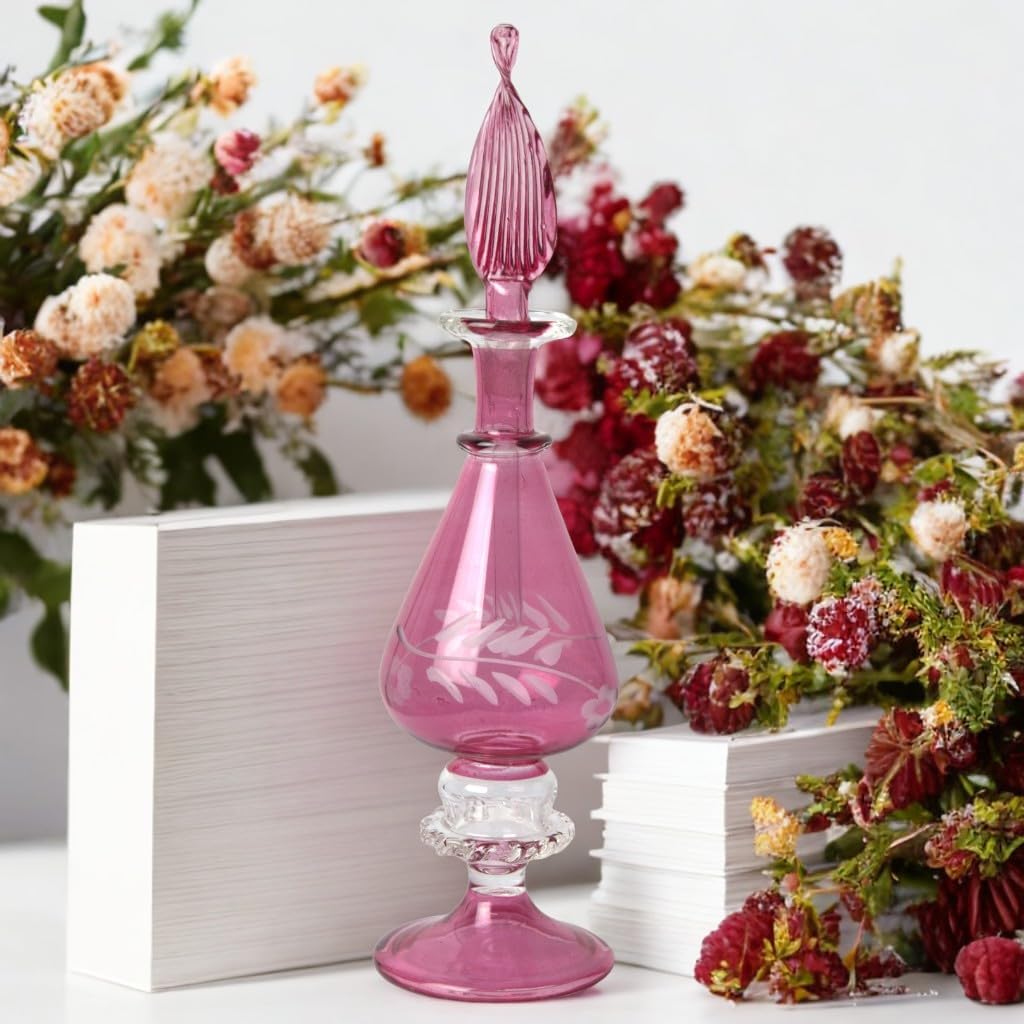 Hand-Blown Egyptian Glass Perfume Bottle - Refillable Engraved Scent Holder