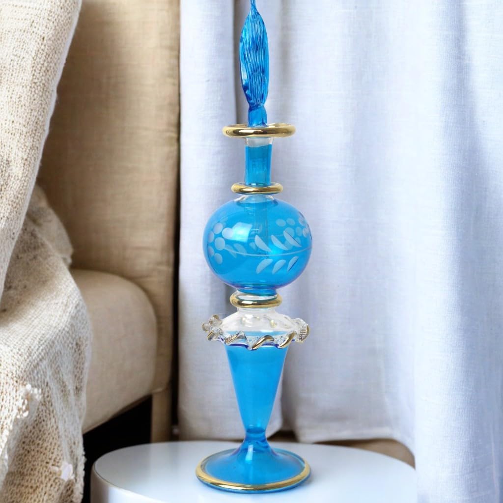 Hand Blown Refillable Perfume Bottle with Golden Trim