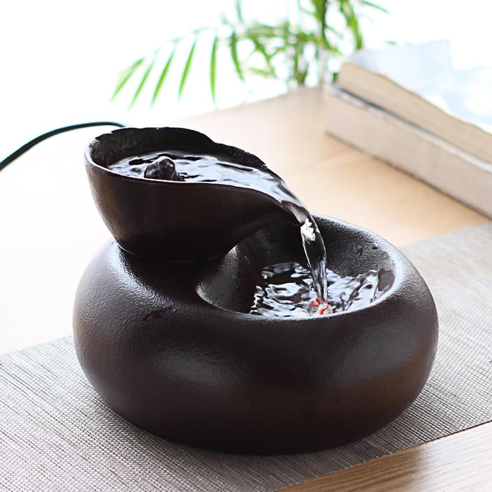 TOERVIOZ Black Ceramic Tabletop Water Fountain Pet Humidifier