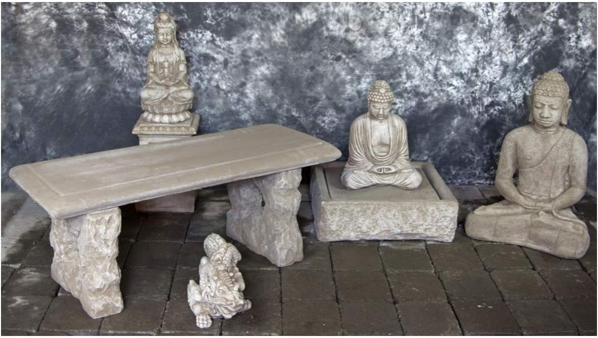 Sitting Buddha Fountain with Meditating Buddha and Bench Set