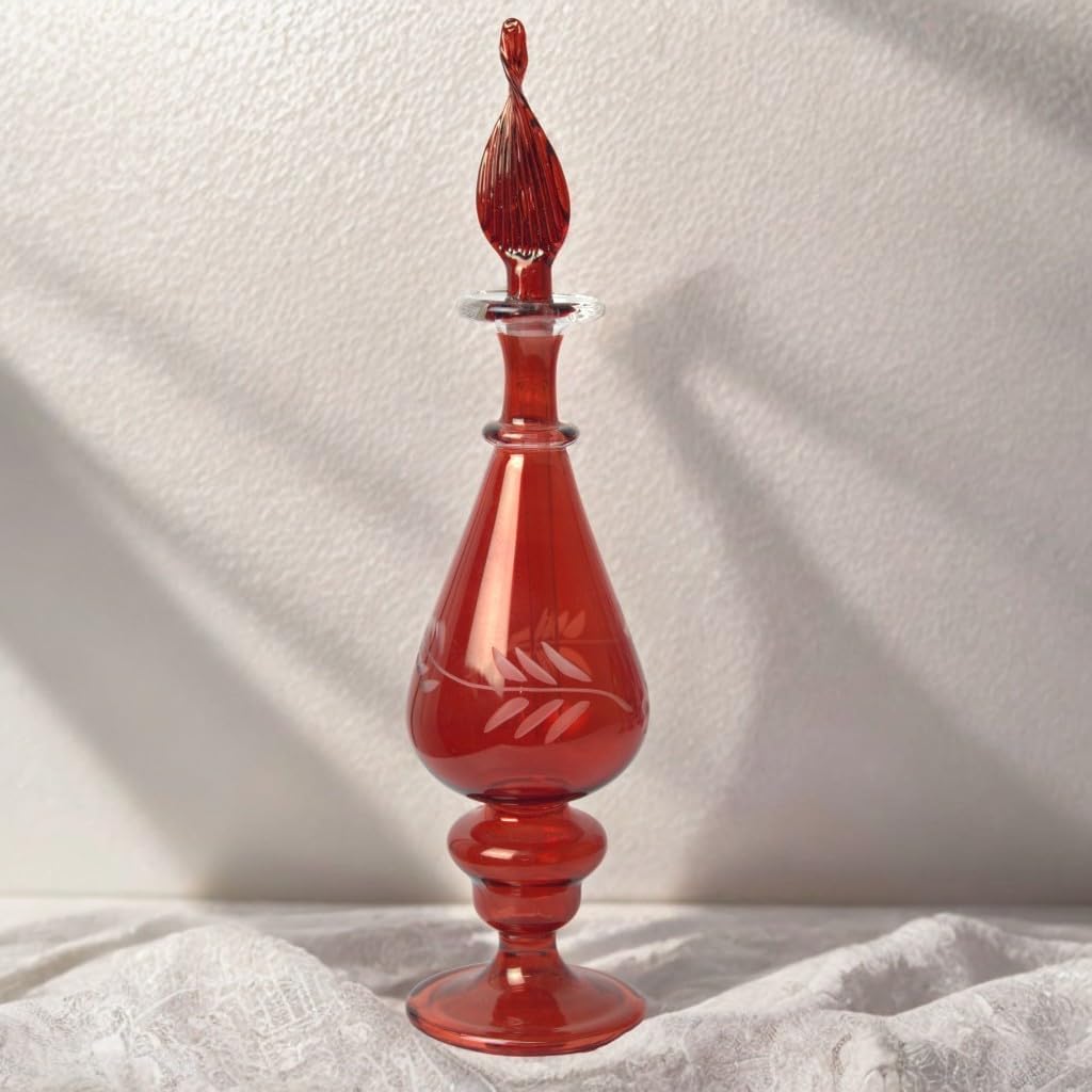 Ornamenta Hand-Blown Glass Perfume Bottle with Egyptian Engraving