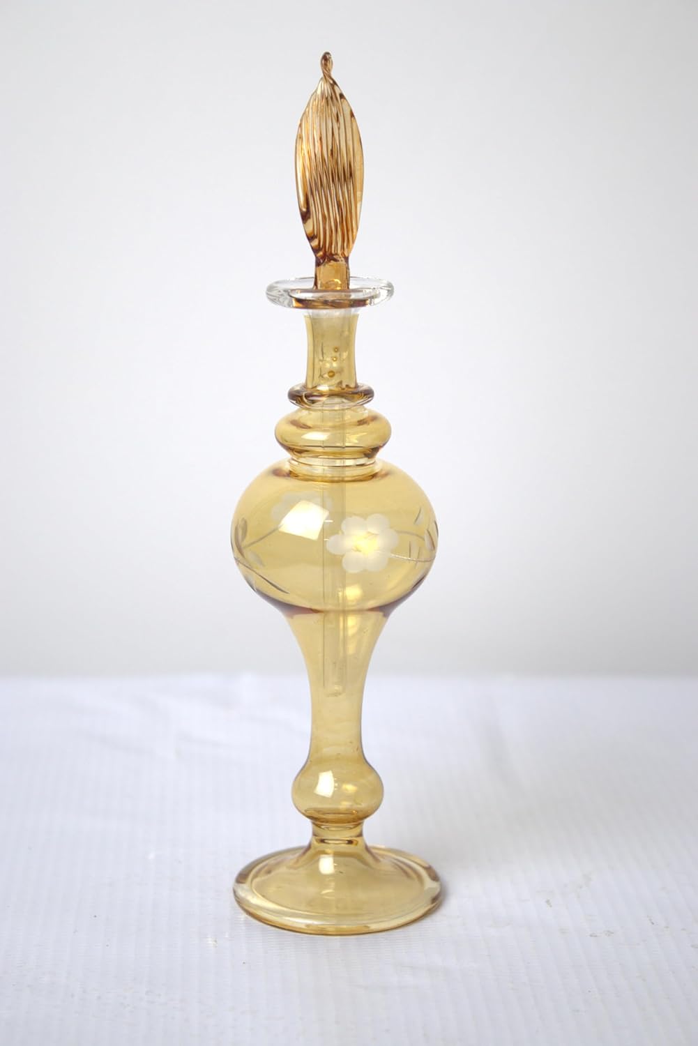 Hand-Blown Amber Glass Fragrance Bottle with Floral Etching
