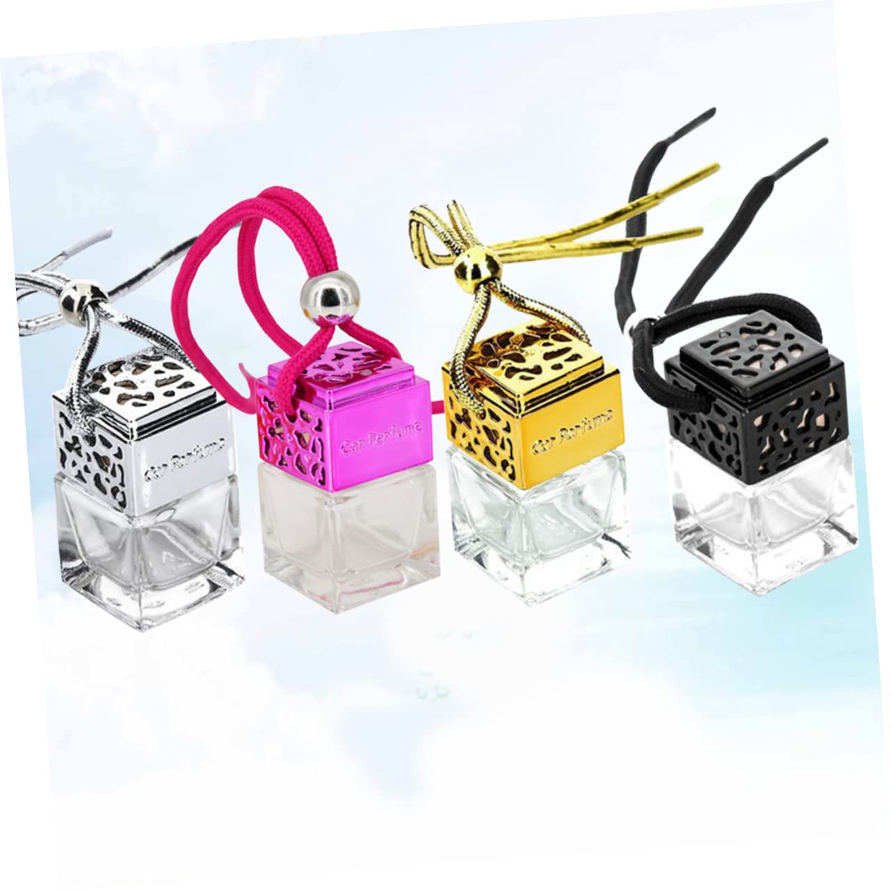 PartyKindom 4Pcs 8ml Hanging Perfume Bottle Pendant Decorative Glass Essential Oil Holder
