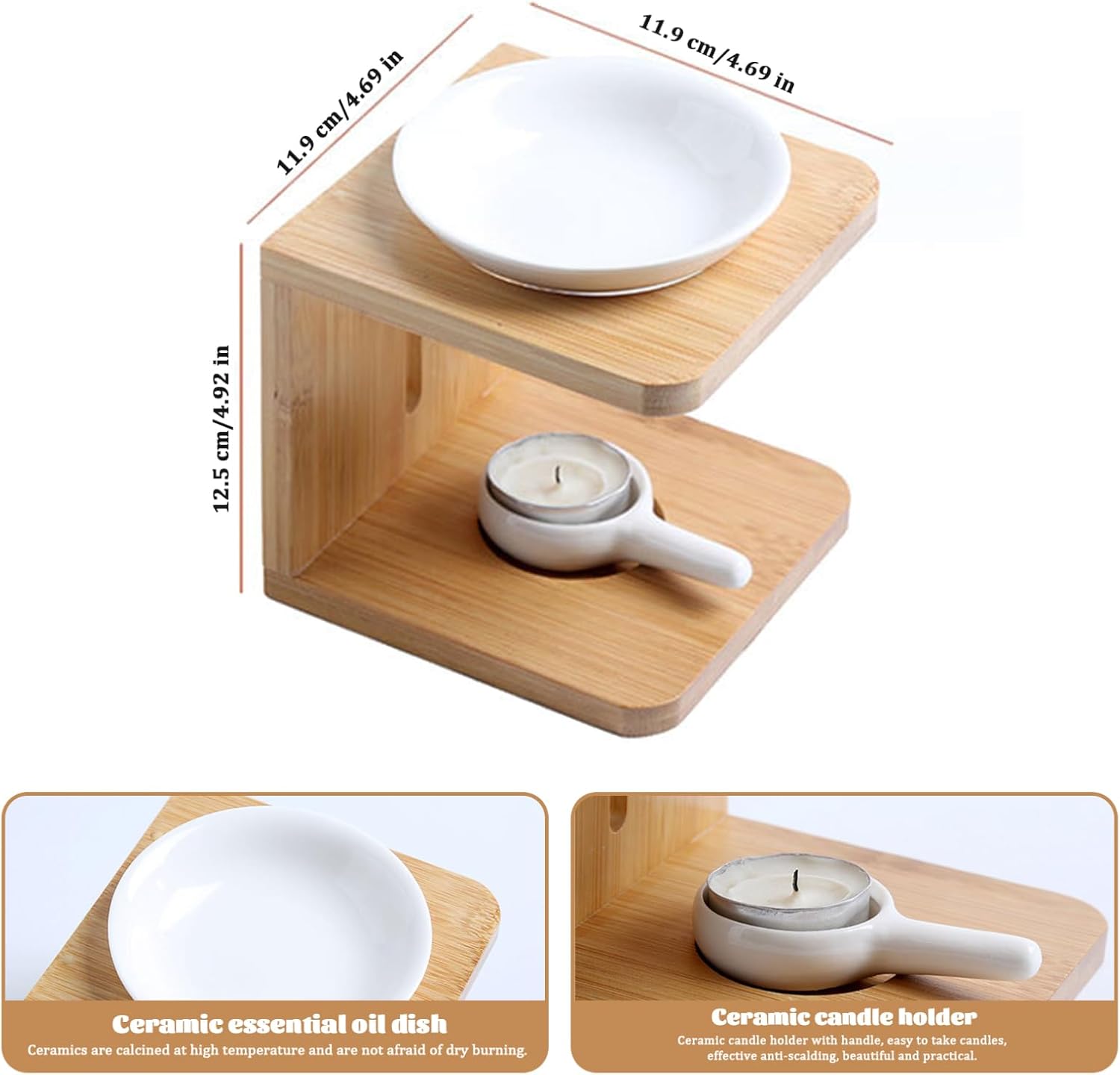 Essential Oil Burner with Bamboo Base and Ceramic Holder