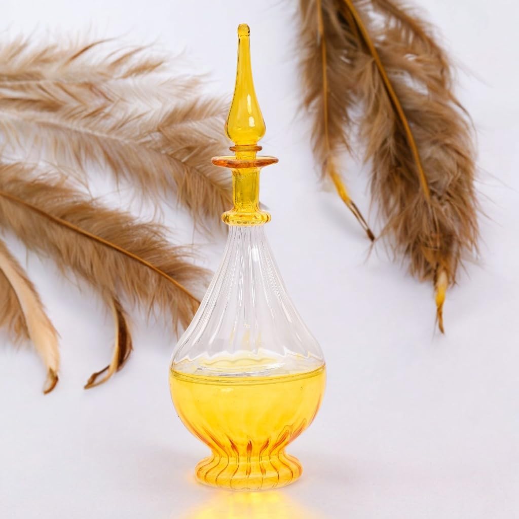Hand-Blown Yellow Glass Perfume Bottle with Ribbed Design