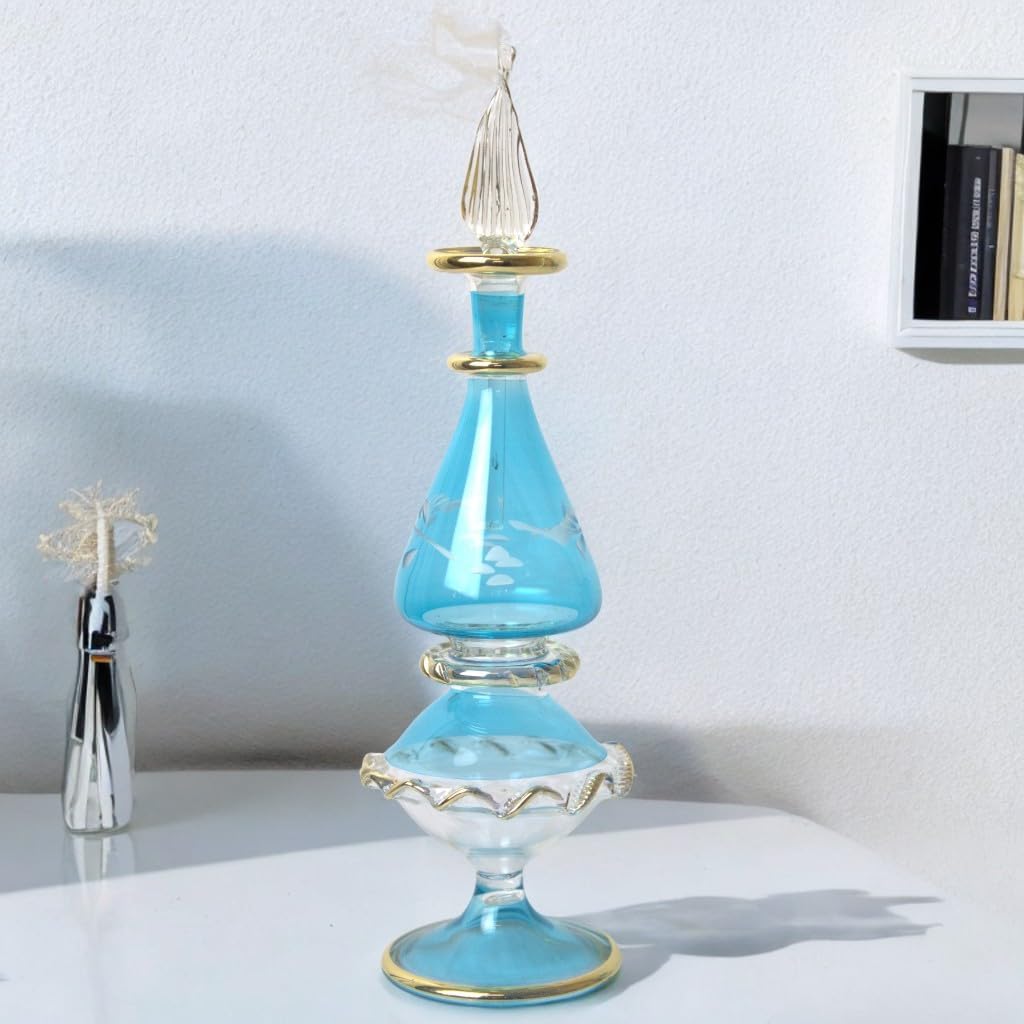 Egyptian Glass Perfume Bottle with Golden Trim
