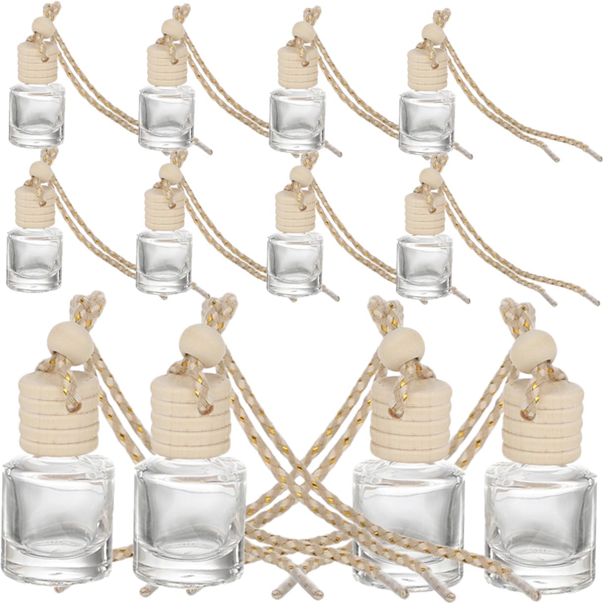 12Pcs Clear Perfume Bottles with Wood Cap for Home and Car Decoration