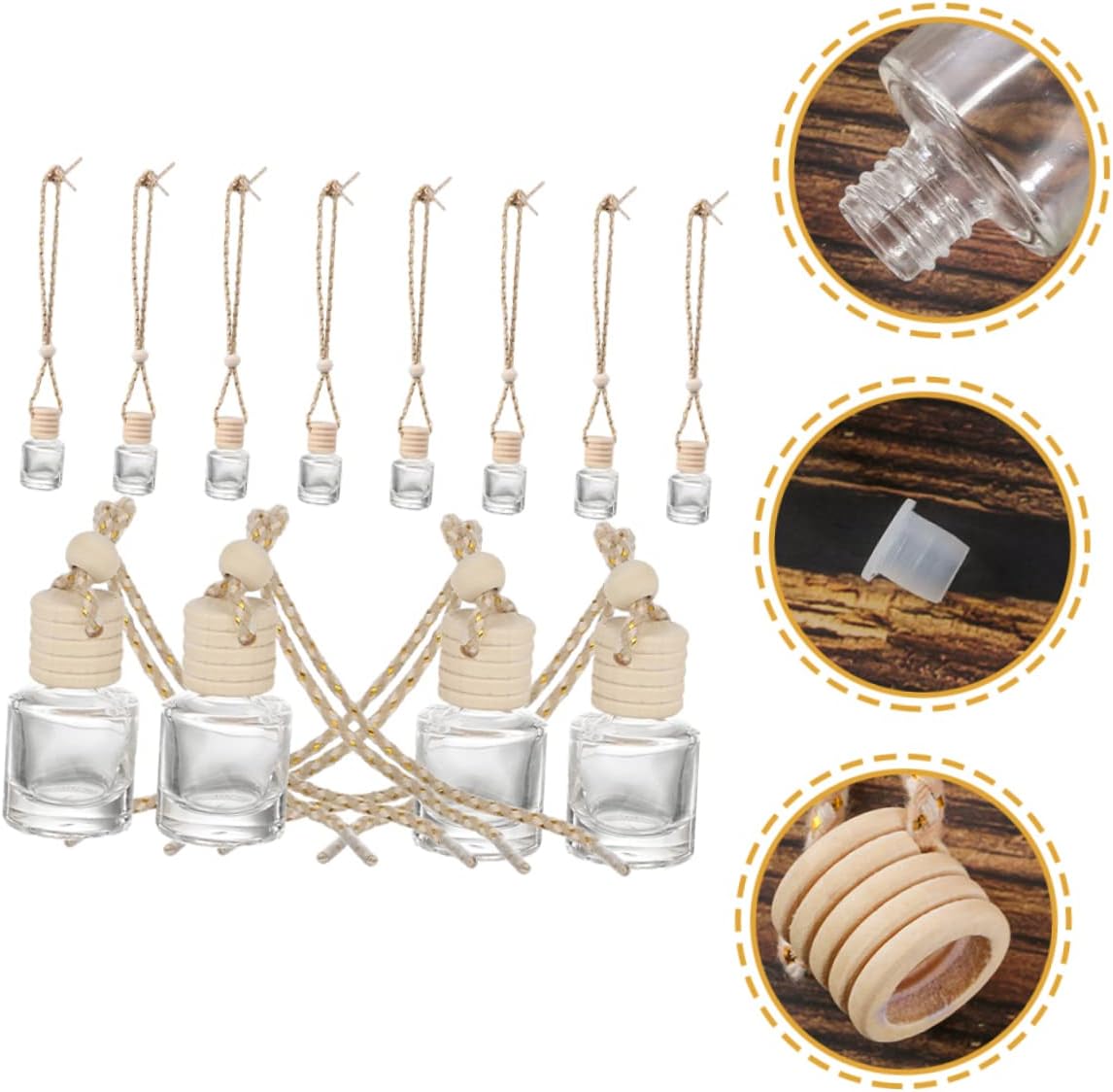 12Pcs Clear Perfume Bottles with Wood Cap for Home and Car Decoration
