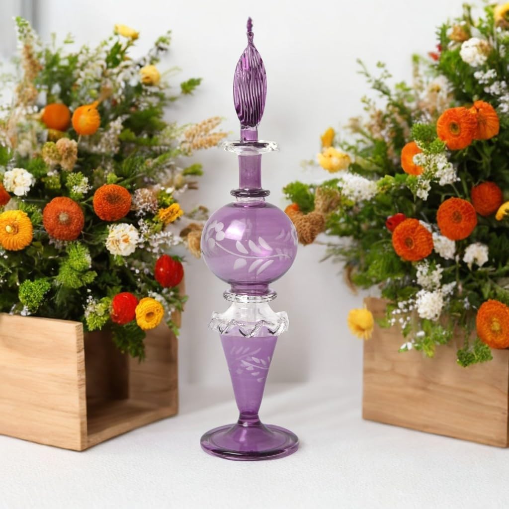 Ornamenta Purple Glass Fragrance Bottle with Engraved Design