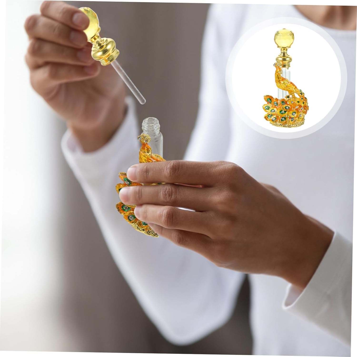 PRETYZOOM Vintage Gold Peacock Perfume Bottle 4ml Refillable Essential Oil Holder