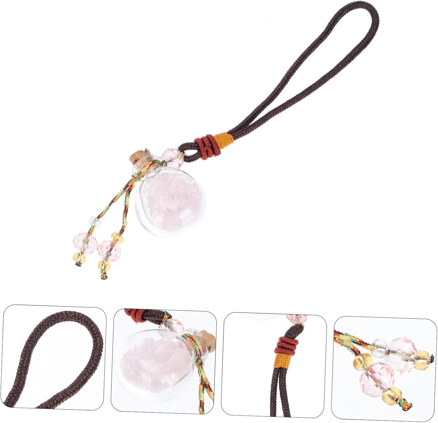 Natural Rose Quartz Car Hanging Perfume Bottle Pendant