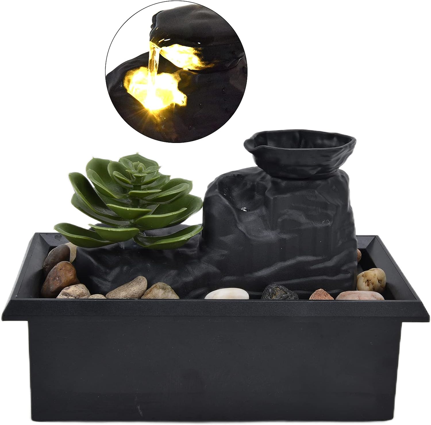Diydeg Mini Desktop Waterfall Fountain with LED Light