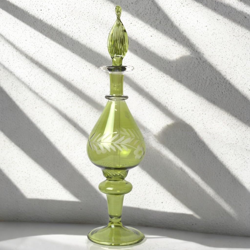 Egyptian Green Glass Scent Decanter Refillable Perfume Bottle