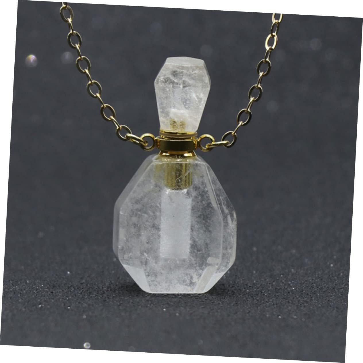 Garneck Fluorite Crystal Perfume Bottle Pendant Necklace for Women