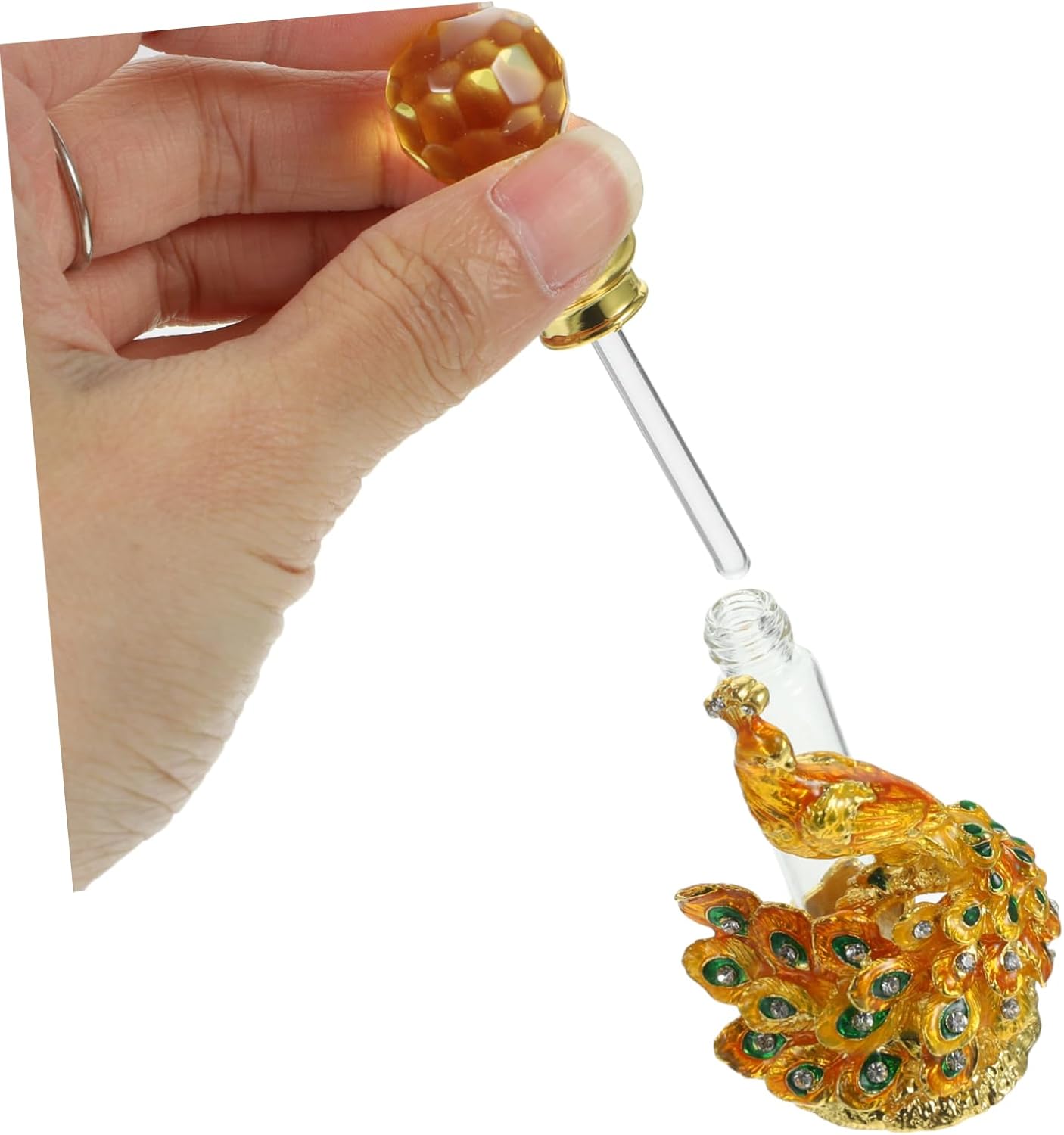 PRETYZOOM Vintage Gold Peacock Perfume Bottle 4ml Refillable Essential Oil Holder