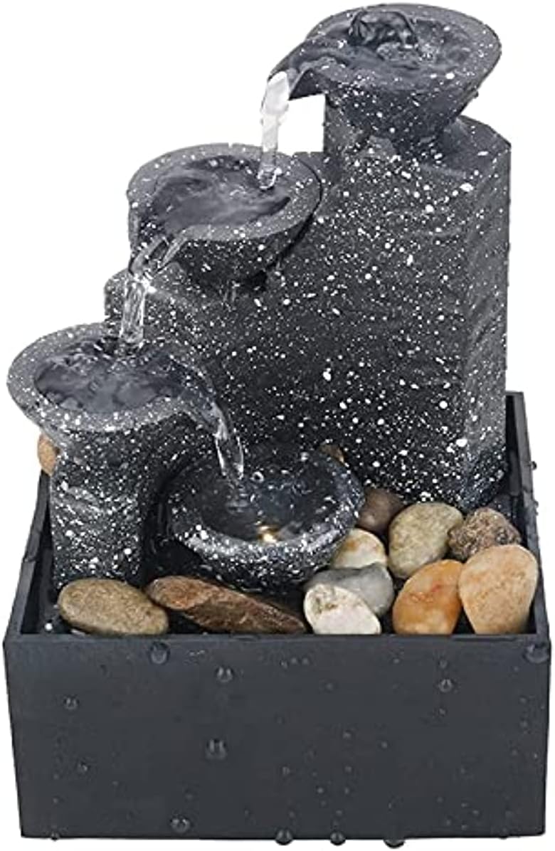 USB Desktop Water Fountain with Irregular Stones and LED Lights
