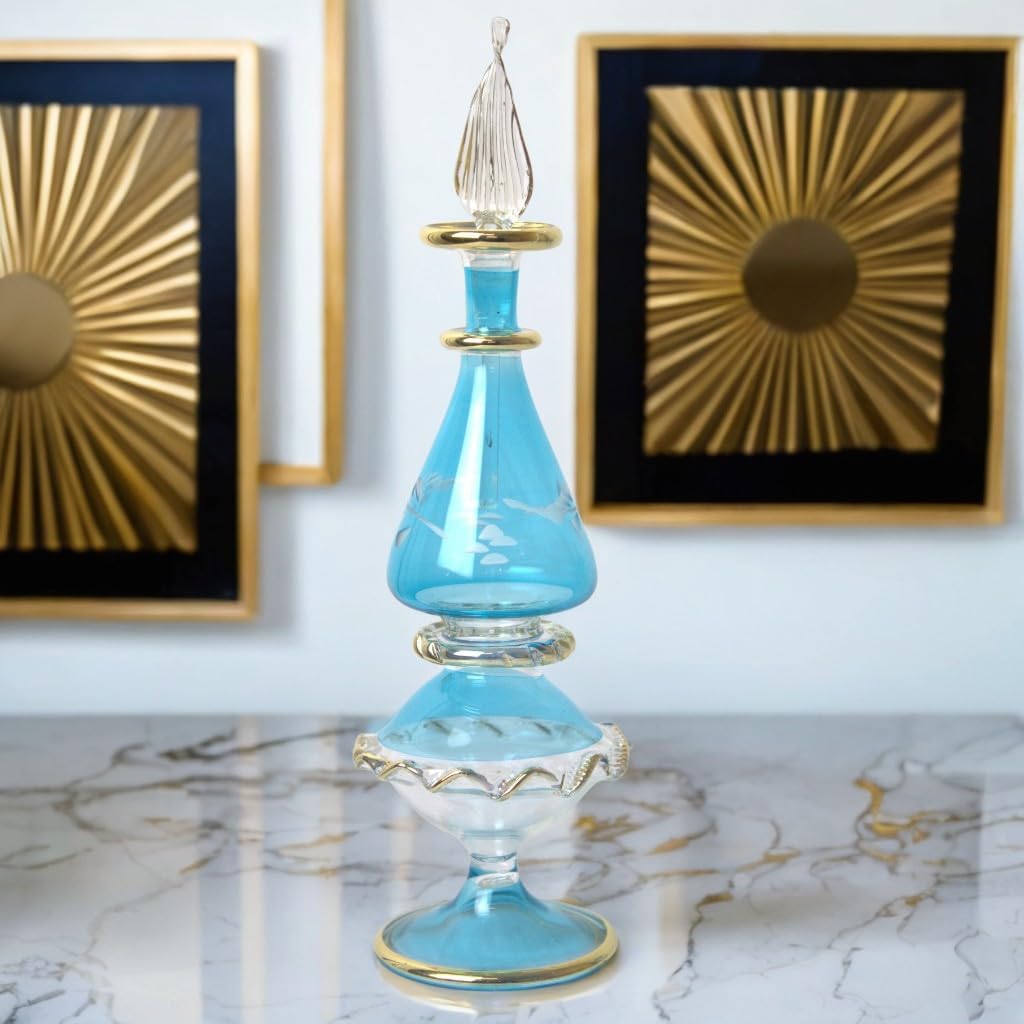 Egyptian Glass Perfume Bottle with Golden Trim