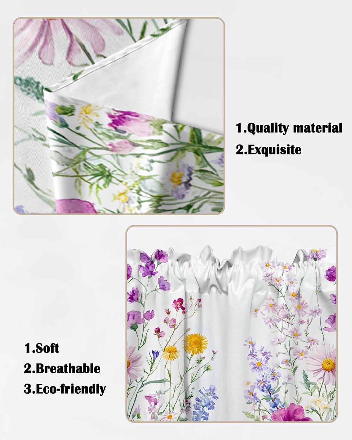 Flowers Spring Valances for Windows 2 Panel 28x36 inches