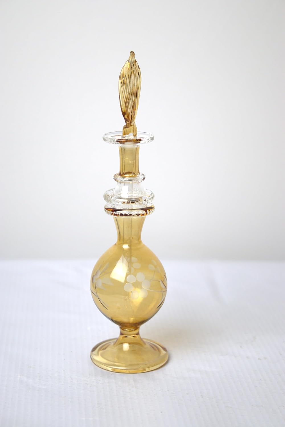 Hand-Blown Amber Glass Fragrance Bottle with Etching