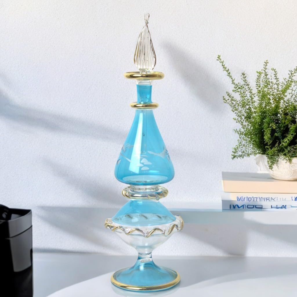Egyptian Glass Perfume Bottle with Golden Trim