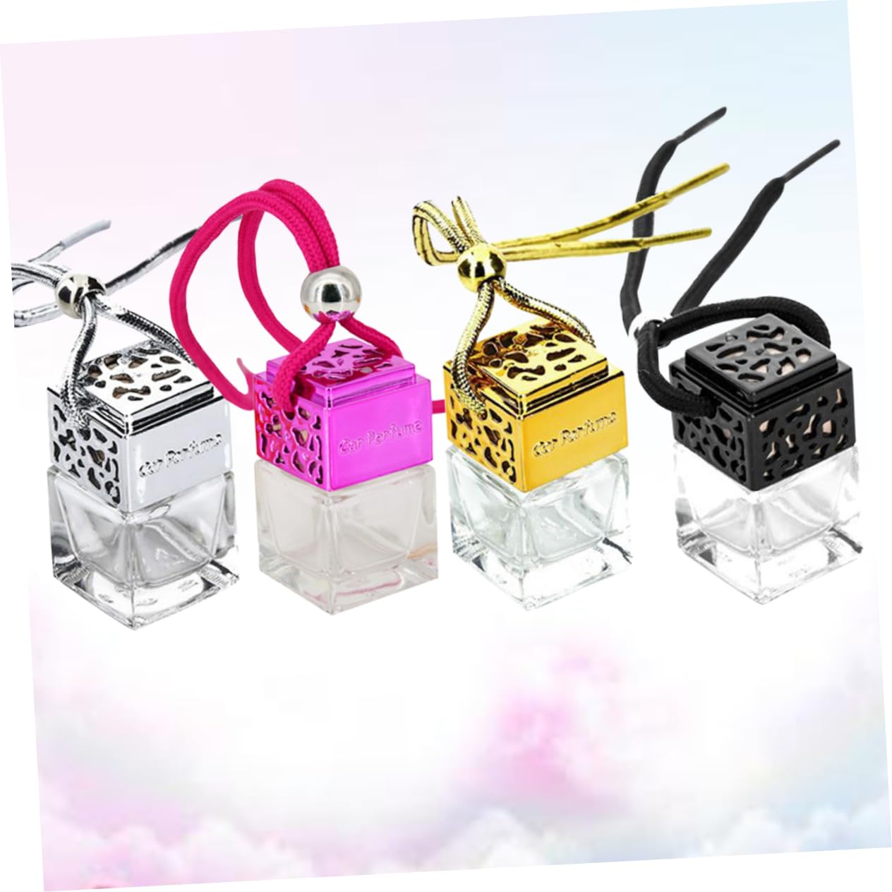 PartyKindom 4Pcs 8ml Hanging Perfume Bottle Pendant Decorative Glass Essential Oil Holder