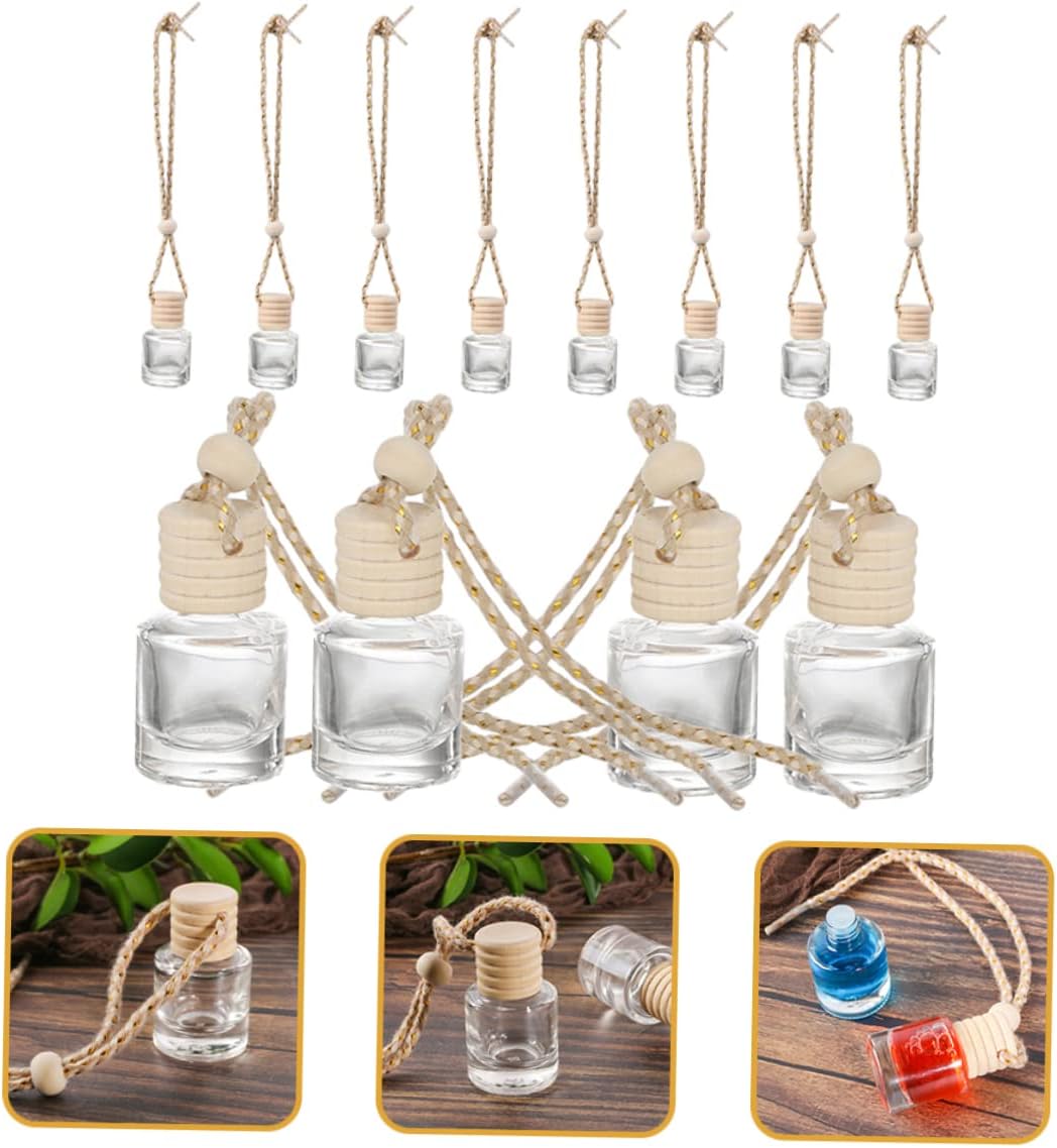 12Pcs Clear Perfume Bottles with Wood Cap for Home and Car Decoration