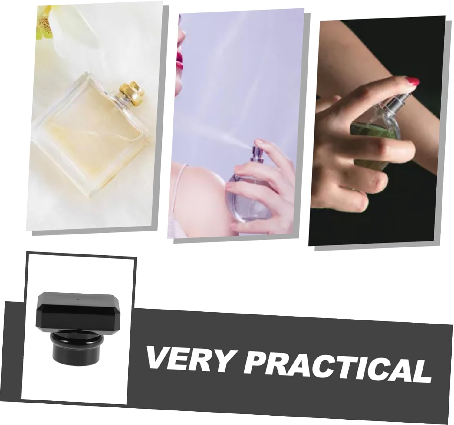 5pcs Black Square Plastic Perfume Bottle Caps for Travel Parties