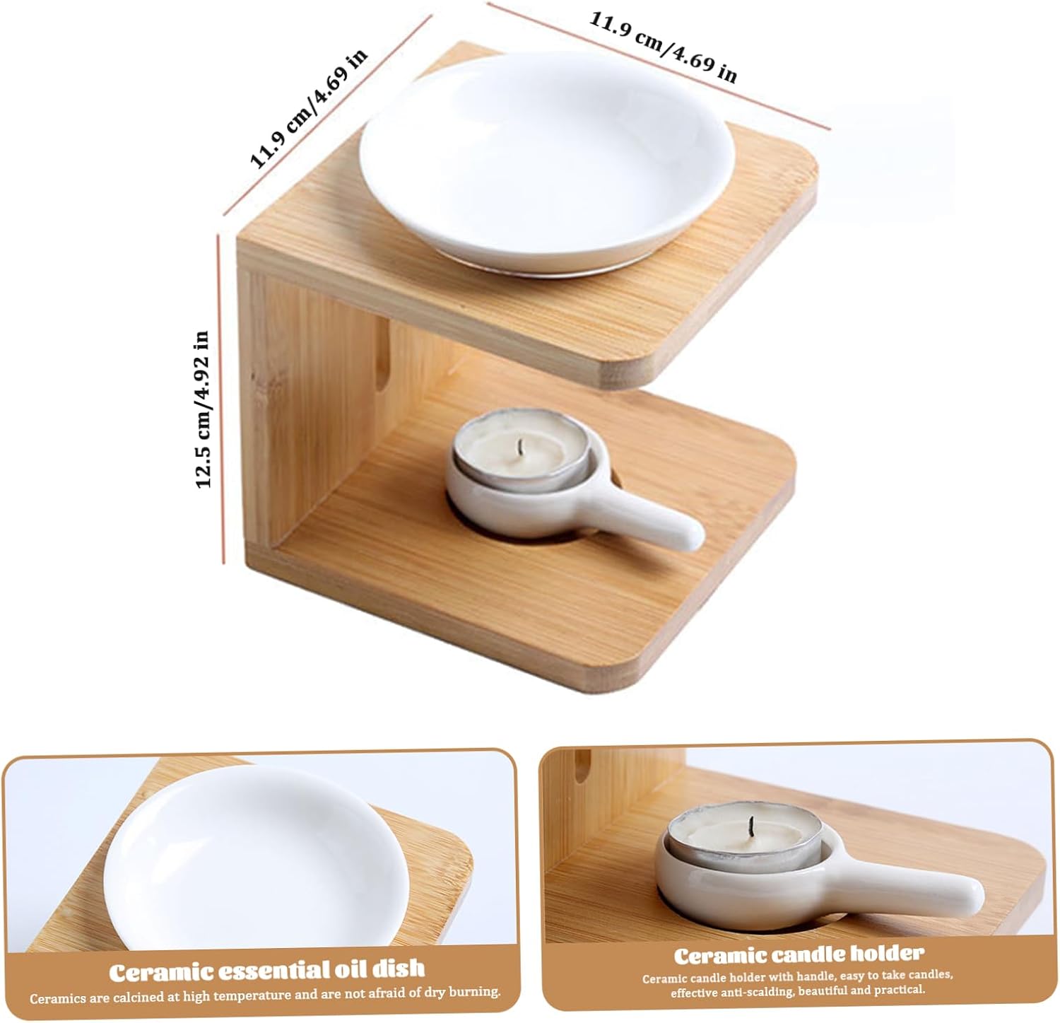 Eioflia Essential Oil Burner with Bamboo Base and Ceramic Holder