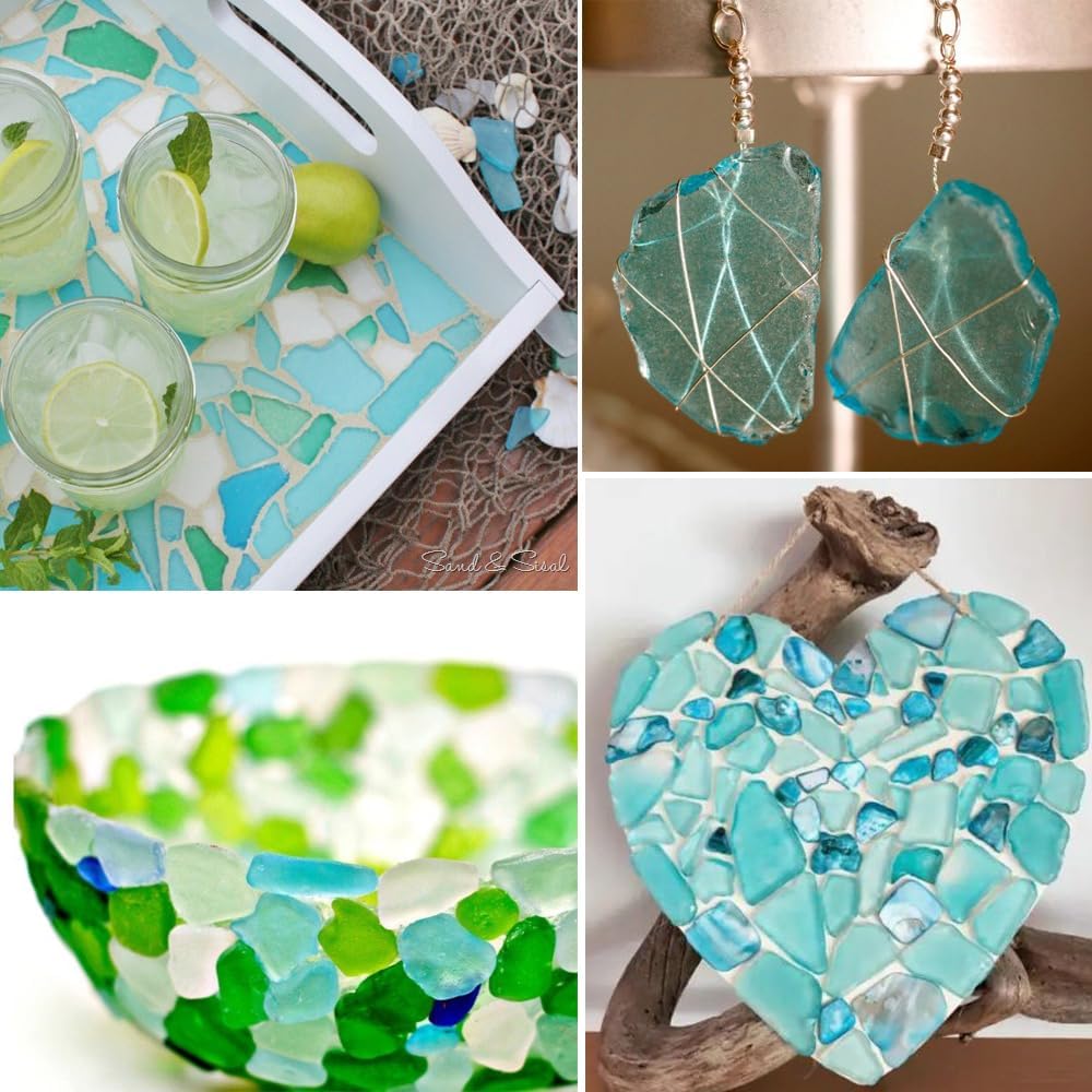 Ocefeiyue Green and Sea Blue Seaglass Pieces for Beach Party Aquarium Vase Fillers Crafts 2 LB Bulk