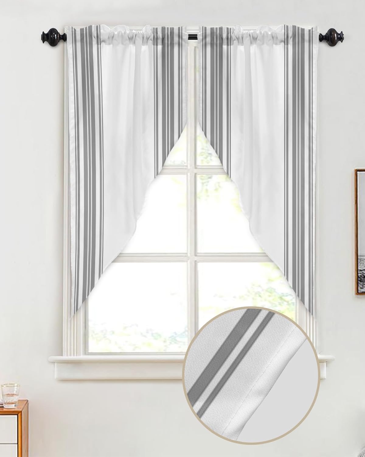 Gray Stripes Swag Valance Curtains 28x36in Polyester Rod Pocket