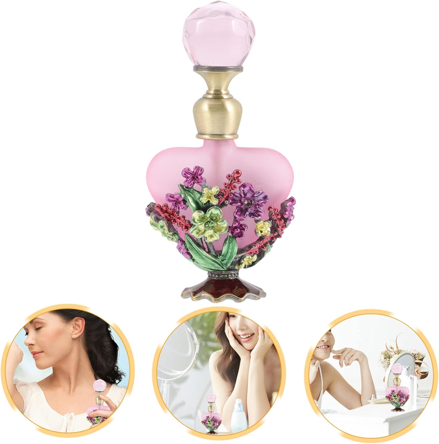 Retro Enamel Perfume Bottle 10ml Empty Glass Metal Holder