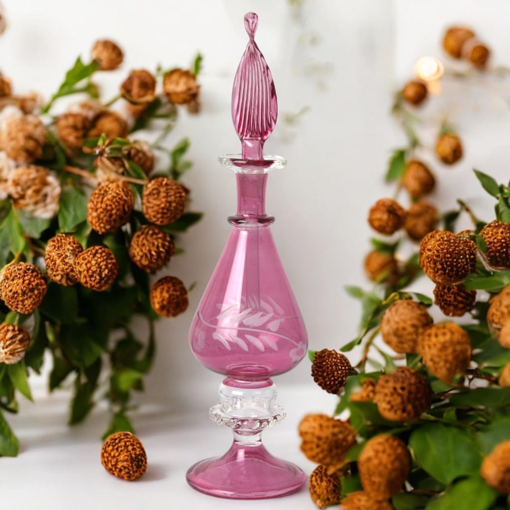 Hand-Blown Egyptian Glass Perfume Bottle - Refillable Engraved Scent Holder