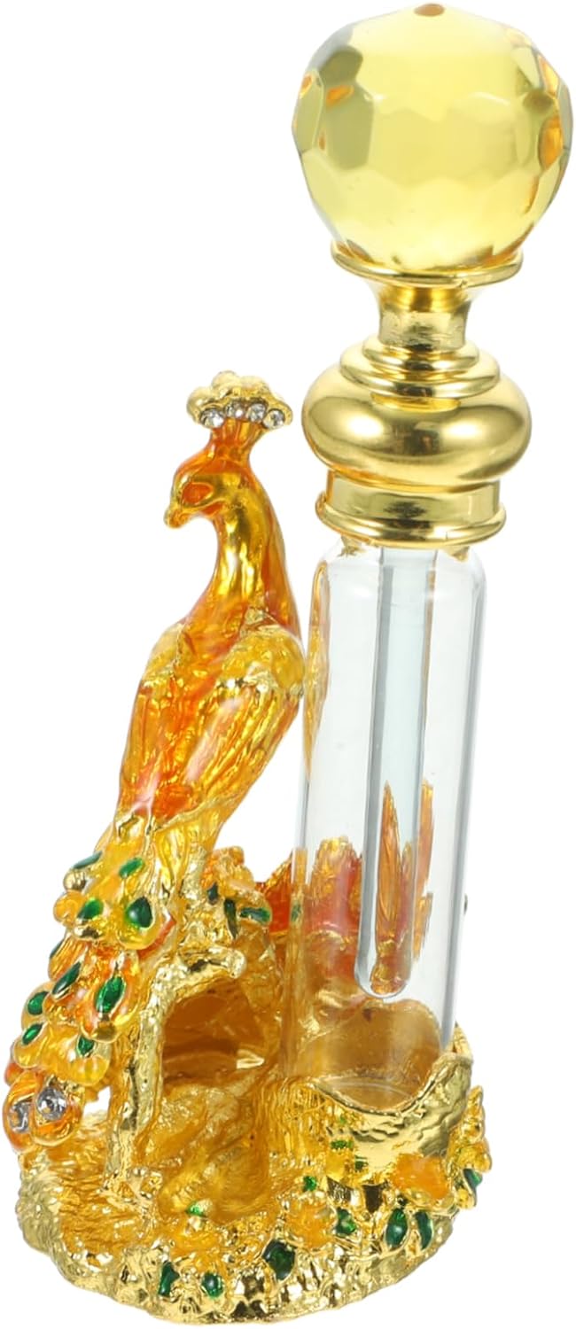 Antique Peacock Design Perfume Bottle Vintage Glass Container for Essential Oils