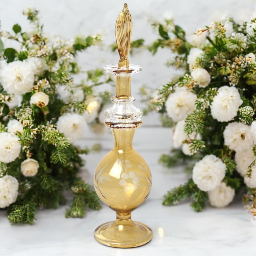 Hand-Blown Amber Glass Fragrance Bottle with Etching