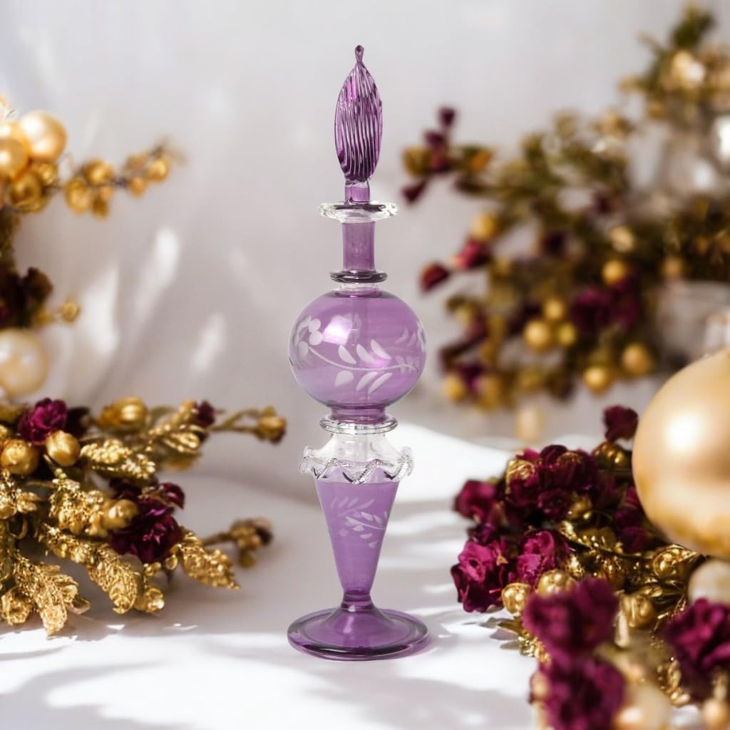 Ornamenta Purple Glass Fragrance Bottle with Engraved Design