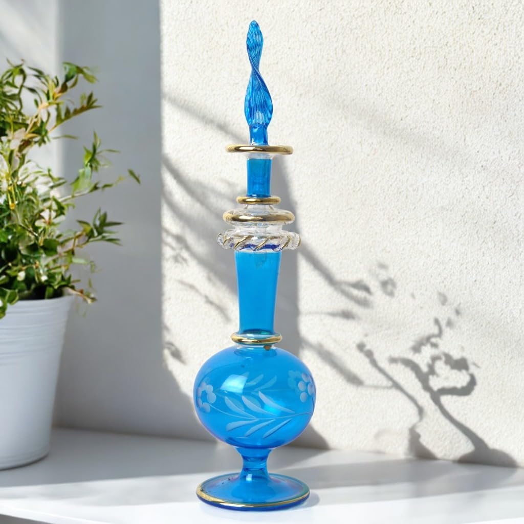 Hand-Painted Glass Perfume Bottle with Golden Trim