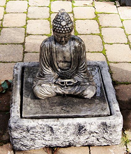 Sitting Buddha Fountain with Meditating Buddha and Bench Set