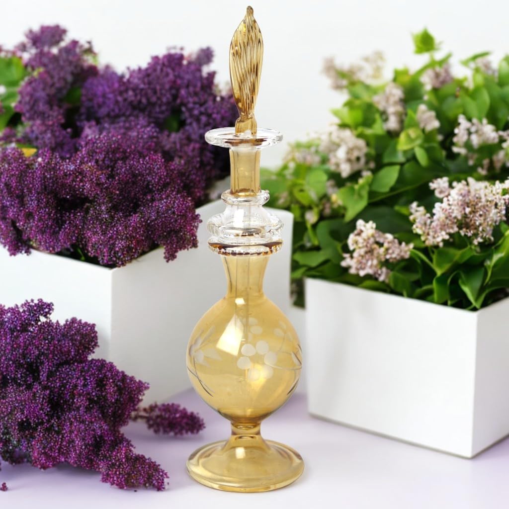 Hand-Blown Amber Glass Fragrance Bottle with Etching