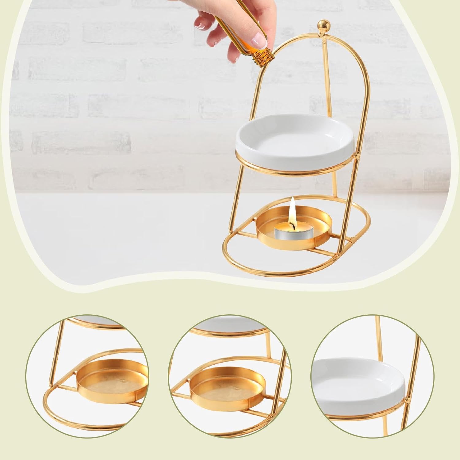 Essential Oil Burner with Removable Ceramic Bowl Gold