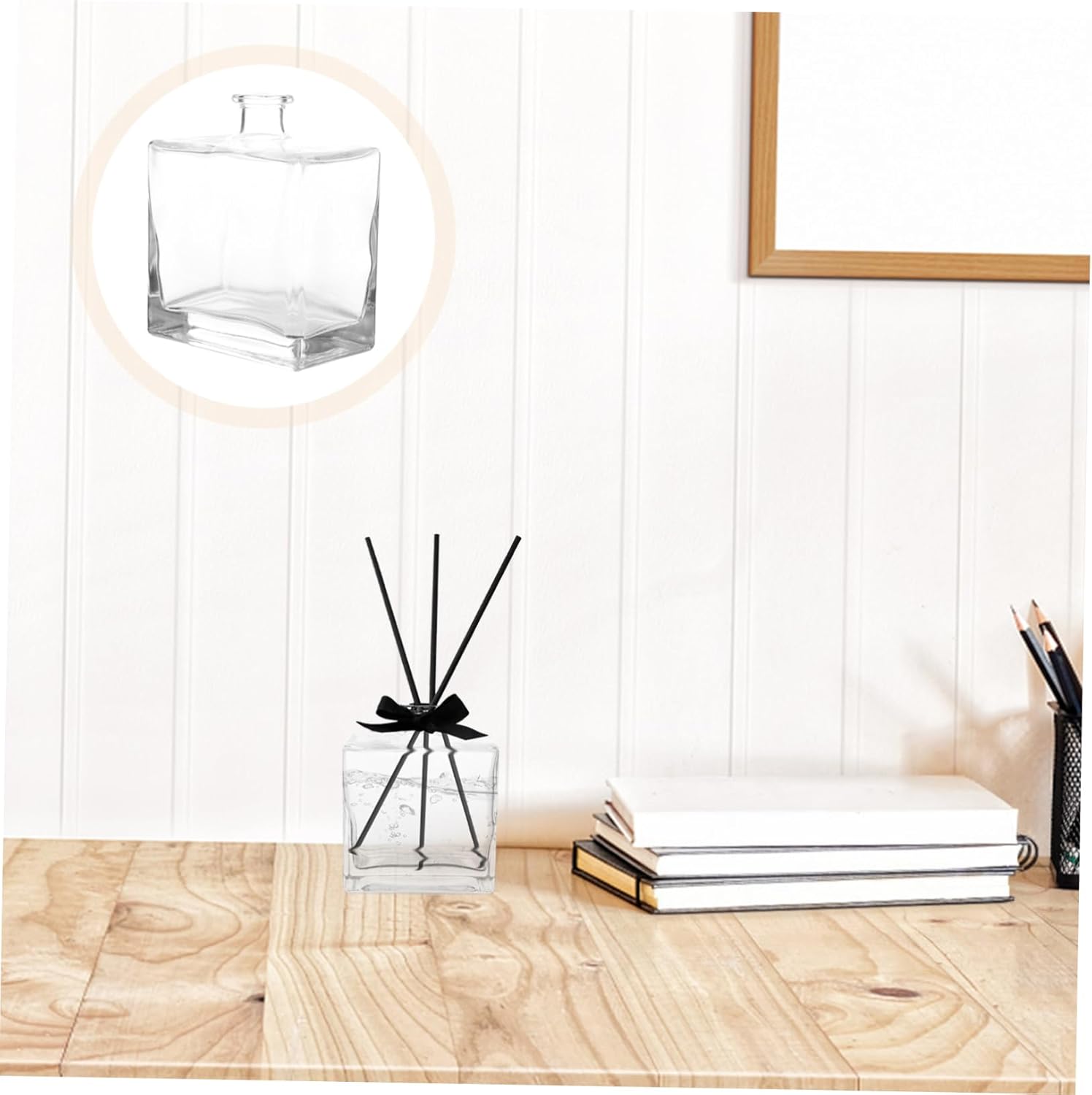 VINTORKY Square Glass Diffuser Vase for Aromatherapy