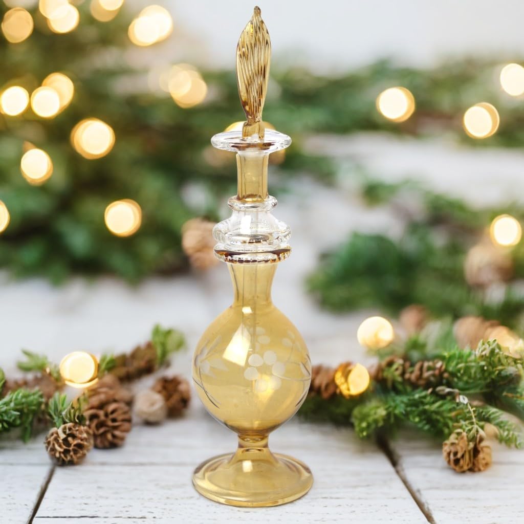 Hand-Blown Amber Glass Fragrance Bottle with Etching